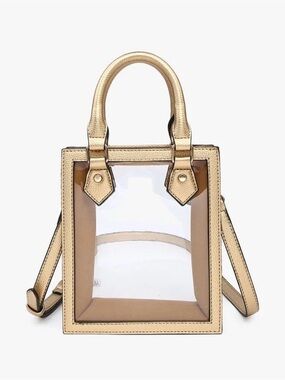 Elise Clear PVC Gold Trim Mini Tote Crossbody Bag | Transparent Top Handle Purse